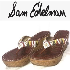 Sam Edelman Platform Cork Wedge Rosa Sandals 8.5